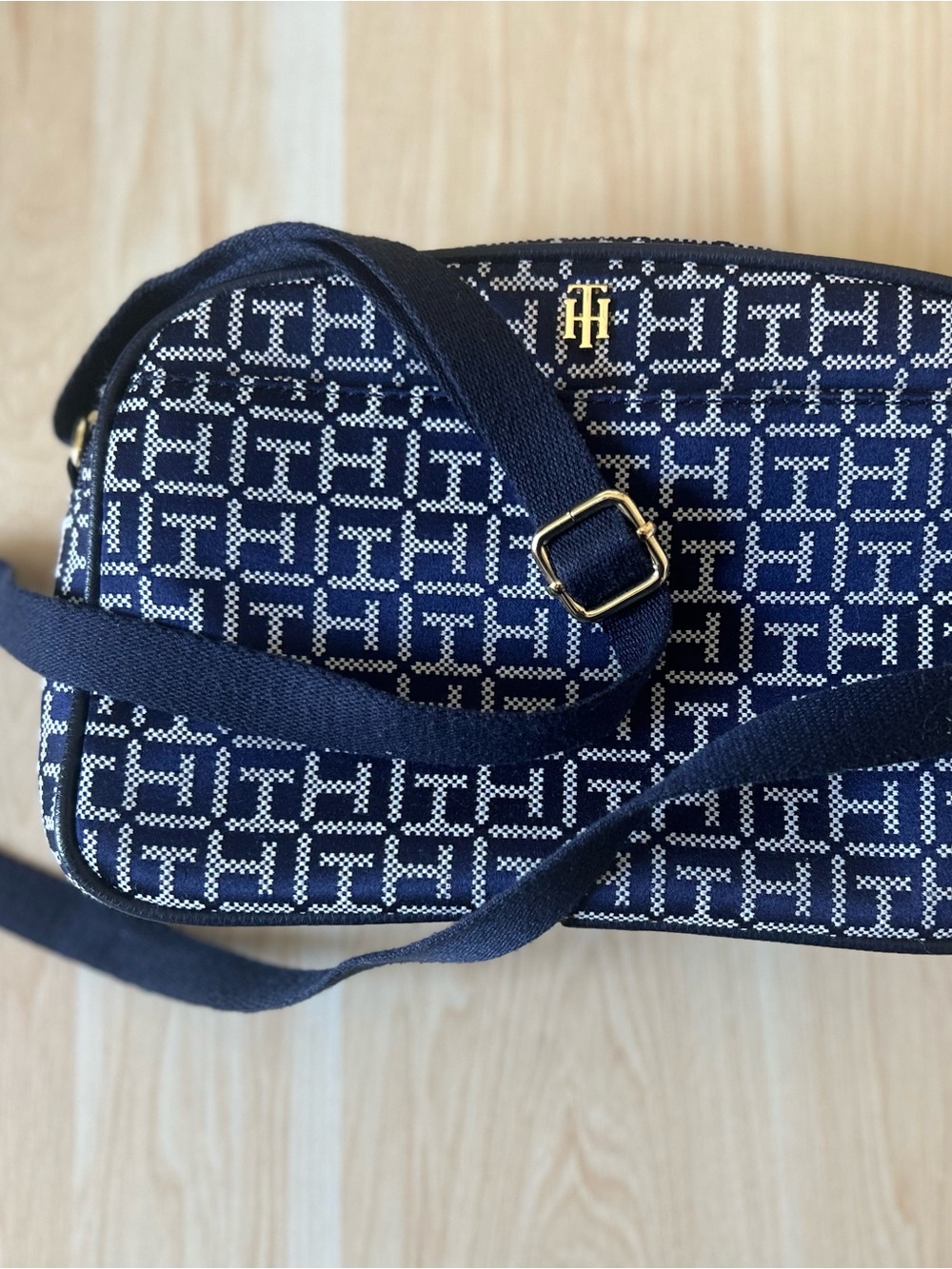 Tommy Hilfiger Navy and White Monogram Crossbody Bag